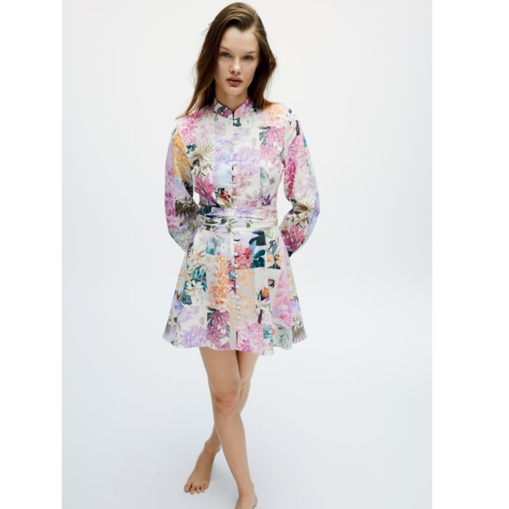 Zara Floral Print Linen Dress